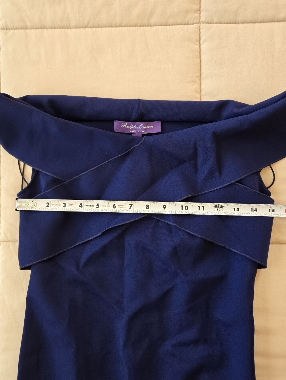 Ralph Lauren Purple Label Dark Blue Off-Shoulder Cross-Front Sheath Dress, US 6 - Picture 10 of 11
